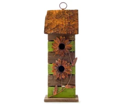 Green & Brown Distressed Flower 2-Tiered Birdhouse