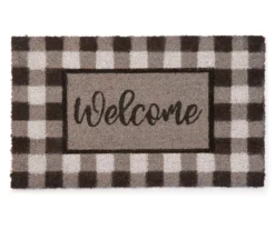 "Welcome" Gingham Plaid Coir Outdoor Doormat, (18" X 30")