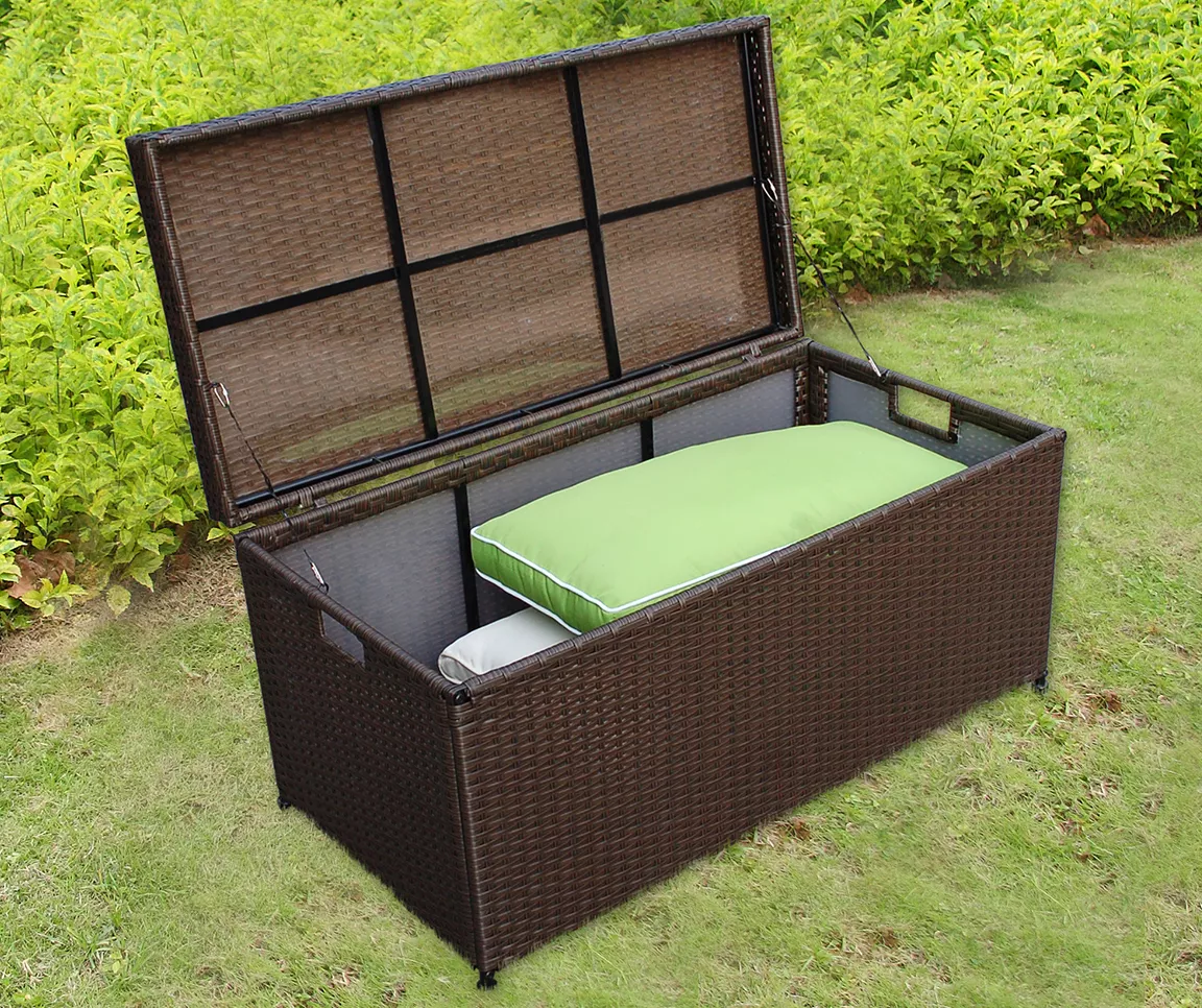 Espresso 48-Gallon All-Weather Wicker Storage Deck Box 2 Espresso 48-Gallon All-Weather Wicker Storage Deck Box - Image 2