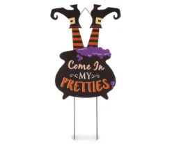 "My Pretties" Black & Orange Witch In Cauldron Yard Sign