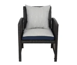 Navy Blue Tick Stripe 4-Piece Reversible Deluxe Outdoor Chair Cushions Set -RAZOR COSCO SHOP 810525547 2