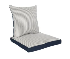 Navy Blue Tick Stripe 4-Piece Reversible Deluxe Outdoor Chair Cushions Set -RAZOR COSCO SHOP 810525547 7