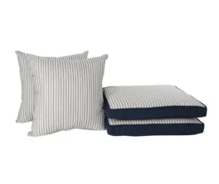 Navy Blue Tick Stripe 4-Piece Reversible Deluxe Outdoor Chair Cushions Set -RAZOR COSCO SHOP 810525547 8