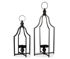 Black Metal 2-Piece Candle Lantern Set