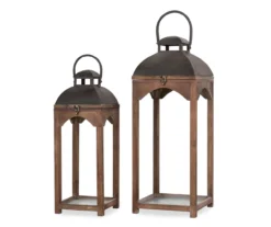 Brown Open Frame 2-Piece Candle Lantern Set