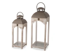 Whitewash Open Frame 2-Piece Candle Lantern Set