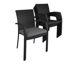 COSCO Lakewood Ranch Black Cushioned Wicker Patio Dining Chairs, 6-Pack -RAZOR COSCO SHOP 810541484 3