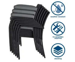 COSCO Lakewood Ranch Black Cushioned Wicker Patio Dining Chairs, 6-Pack -RAZOR COSCO SHOP 810541484 5