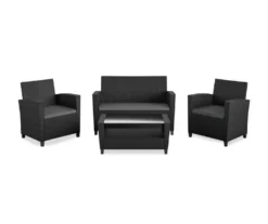COSCO Malmo Black 4-Piece Wicker Cushioned Patio Furniture Set -RAZOR COSCO SHOP 810541489 2
