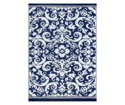 Navy & White Damask Plastic Outdoor Area Rug, (5' X 7')