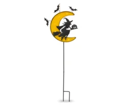 Flying Witch & Crescent Moon Light-Up Yard Stake
