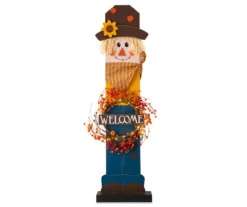 "Welcome" Light-Up Wreath Scarecrow Decor