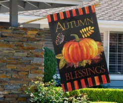 40" X 28" Autumn Blessings Pumpkin & Leaves House Flag -RAZOR COSCO SHOP 810548122 2