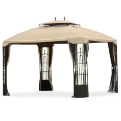 Bay Window Double Finial Gazebo Beige Replacement Riplock Canopy & Side Mosquito Netting Set -RAZOR COSCO SHOP 810549291 11