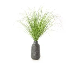 26" Tall Grass In Black Carved Circle Vase