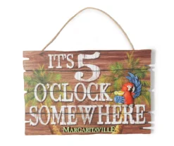 "Five O' Clock Somewhere" Brown Parrot Hanging Sign