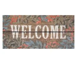 "Welcome" Brown & Red Berries & Leaves Doormat, (18" X 38")