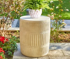 18.5" White Textured Terracotta Look Drum Garden Table -RAZOR COSCO SHOP 810565880 6