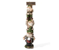 25.5" Biker Gnome Stack & "Welcome" Sign Solar Statuary