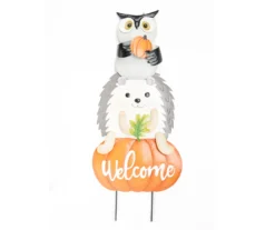 36.22" Welcome Pumpkin, Owl & Hedgehog Yard Stake