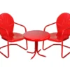 Red 3-Piece Metal Patio Chair & Side Table Set