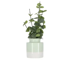 Artificial Leaves In 2-Tone Ceramic Pot