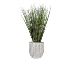 Artificial Grass In Basketweave Cement Pot