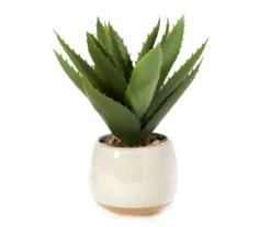 Artificial Aloe In Marble Look Ceramic Pot