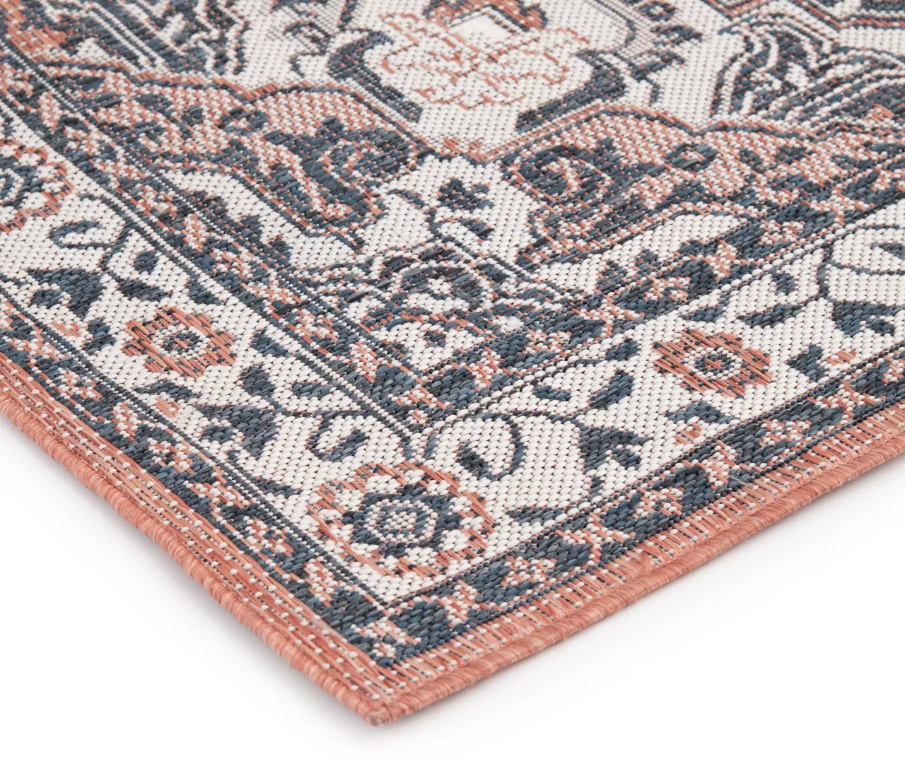 Broyhill Braiden Orange & Navy Floral Medallion Outdoor Area Rug 4 Broyhill Braiden Orange & Navy Floral Medallion Outdoor Area Rug - Image 4