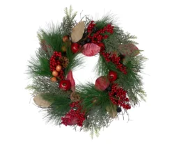 24" Green & Red Pine Berry Harvest Wreath
