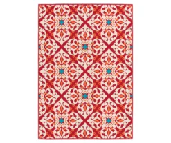 Rilassare Red & Orange Medallion Lattice Outdoor Area Rug, (6.5' X 9')