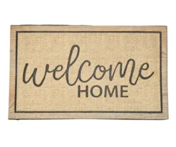 "Welcome Home" Tan Blonde Burlap & Wood Print Doormat