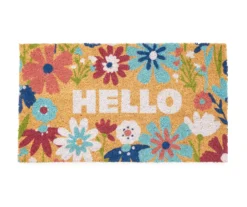 "Hello" Tan & Multi-Color Juniper Floral Coir Doormat