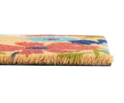 "Hello" Tan & Multi-Color Juniper Floral Coir Doormat -RAZOR COSCO SHOP 810591716 A8 3