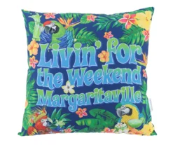 "Livin' For The Weekend" Blue Tropical Foliage Outdoor Throw Pillow