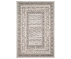 Summertime Gray & Ivory Geometric Borders Outdoor Area Rug