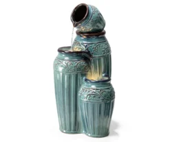 Turquoise Glaze Pot 4-Tier LED Water Fountain