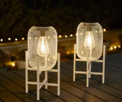 14.2" White Mesh Metal LED Solar Lanterns, 2-Pack -RAZOR COSCO SHOP 810607503 A0 3