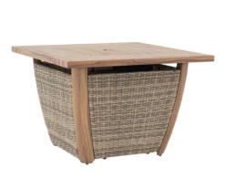 37" Ambercove Belson All-Weather Wicker & Wood Look Gas Fire Pit Table -RAZOR COSCO SHOP 810612213 A1 2