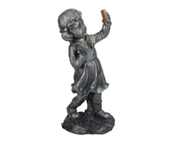18" Girl With Cell Phone LED Solar Statue