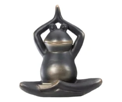 12" Black Prayer Yoga Frog Statue