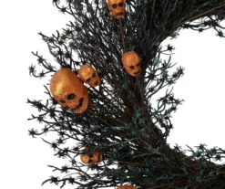 22" Orange Glitter Skull & Black Spider Twig Wreath -RAZOR COSCO SHOP 810671278 A0 3
