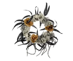 14" Skull, Rose & Leaf Wreath
