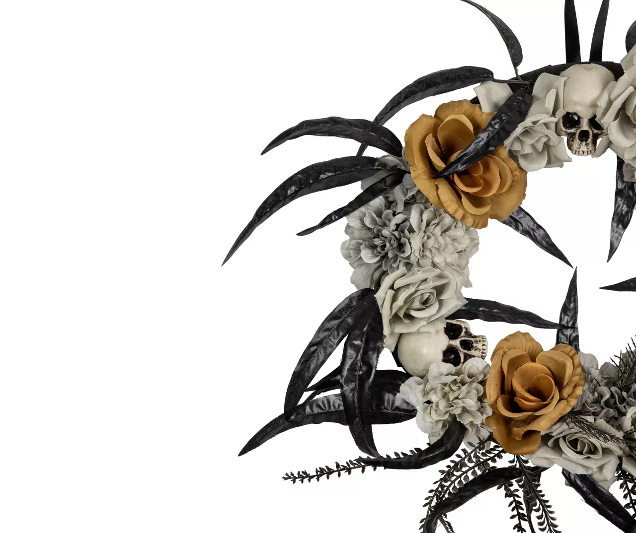 14" Skull, Rose & Leaf Wreath 2 14" Skull, Rose & Leaf Wreath - Image 2